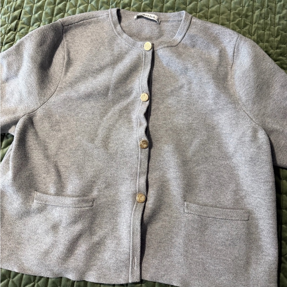 Abercrombie & Fitch grey‎ short sleeve cardigan gold buttons size XL - Picture 5 of 11